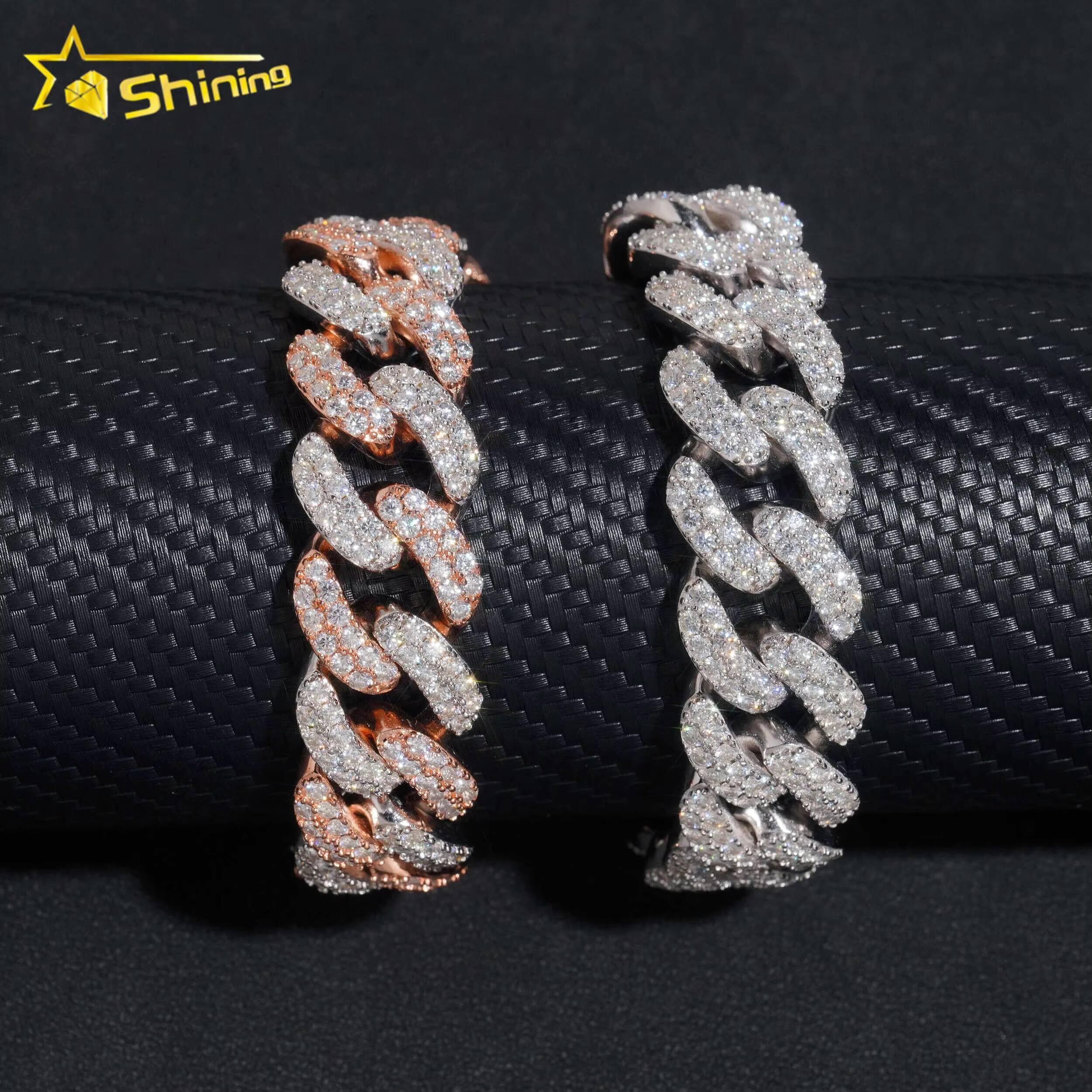 18MM Width Hip Hop Jewelry Men Necklace Bracelet Sterling Silver 925 VVS Moissanite Miami Iced Out Cuban Link Chain