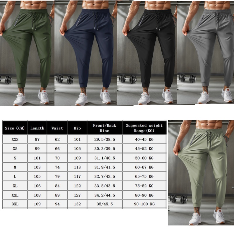 Fashion Sports Pants Summer Nylon Pants Men Thin Breathable Plus Size XXXL Casual Stretch Quick-Drying Trousers Black Grey Elastic Waist Bundle Foot B