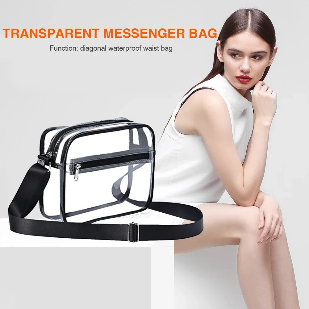 Women PVC Clear Waterproof Small Handbag Portable Travel Stadium Approved Zipper Shoulder Crossbody Bag Toiletry Pouch 250714
