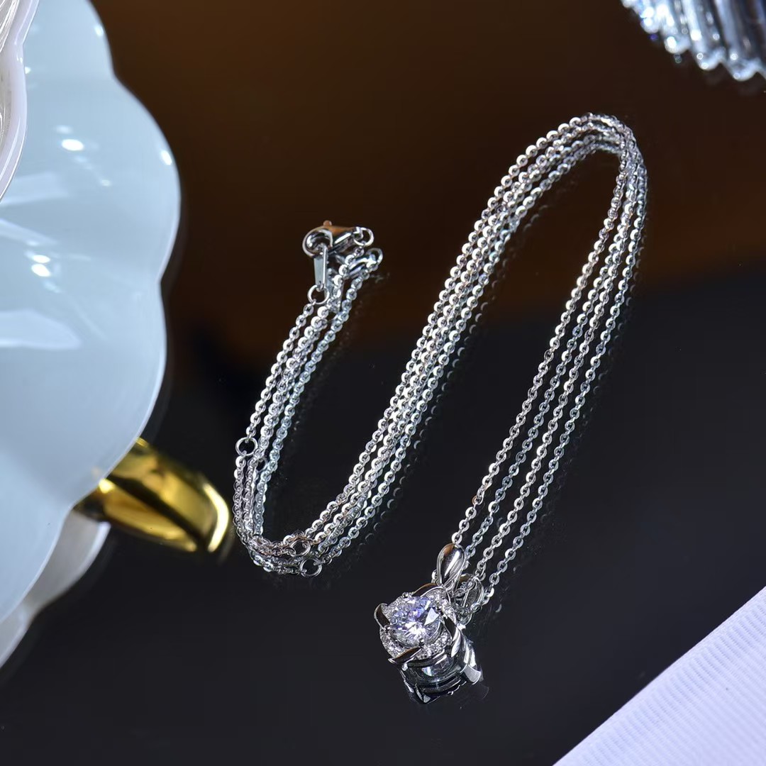 925 Sterling Silver White - Gold - Plated Moissanite Flower Bud Pendant - Timeless Design, High - quality Lab - Created Gem Accessory Symbol of Beauty