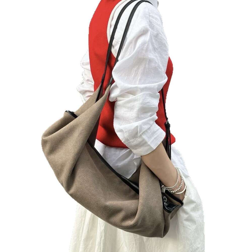 Lazy Style Vegetable-Tanned Suede Double-Handle Hobo Fashionable Single-Shoulder Crossbody Large Capacity Commuter Bag New Model