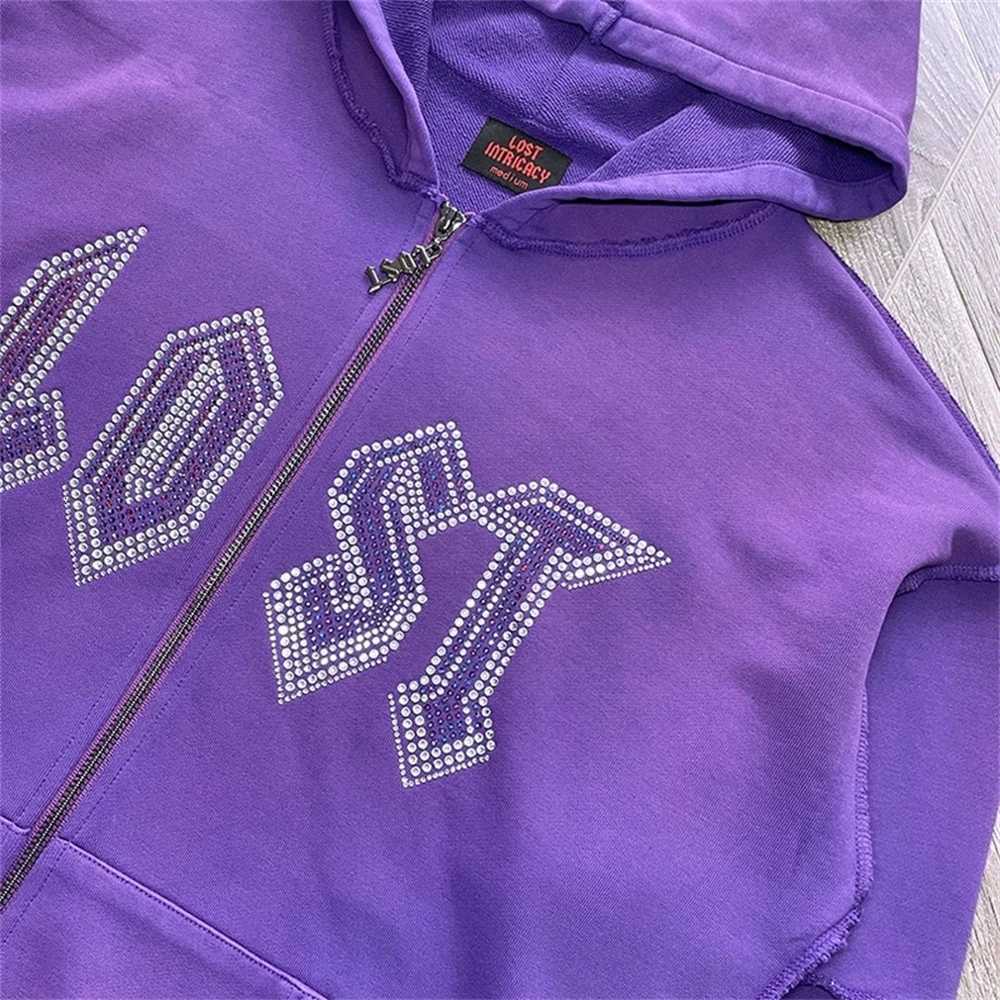 Washed Lost Intricacy Set With DIAMONDs Rhinestone Zip Up Hoodie Men Women 1 1 High Quality Streetwear Hooded X250718