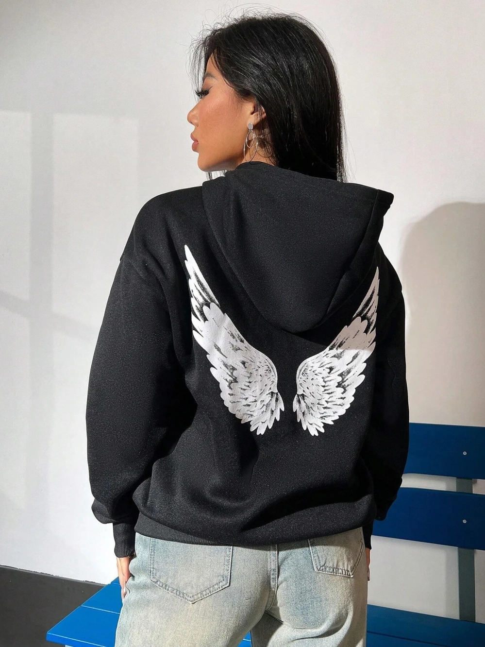 Spread Wings On The Back Graphic Print Woman Hoodie Hip Hop Soft Hoody Fashion Warm Loose Sweatshirt Autumn Fleece Sportswears 250707