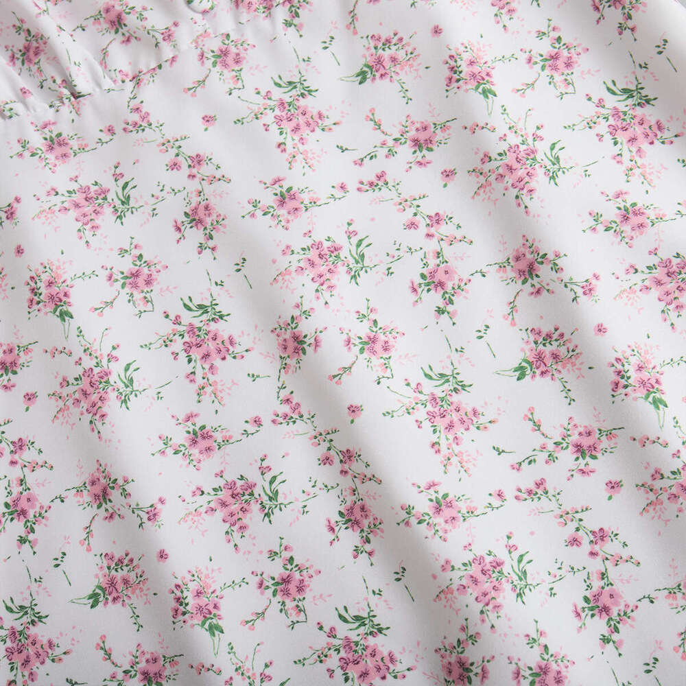 Short Sleeve Summer New V-Neck Regular Shoulder High Waist Long Floral Dress B5