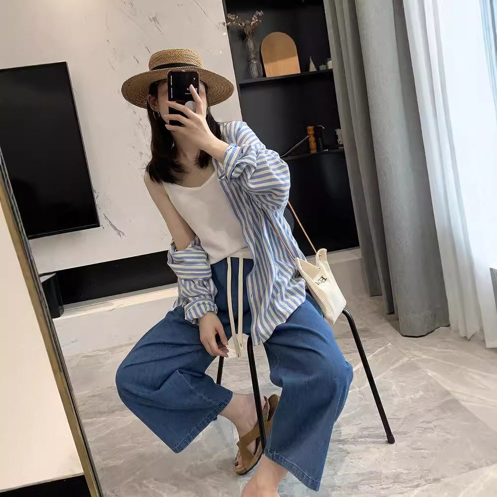 Spring is Not Late~ Lightweight Sun Protection Cotton Linen Breathable Loose Plus Size Jacket 2023 Summer Sunshade Striped Long Sleeve Shirt