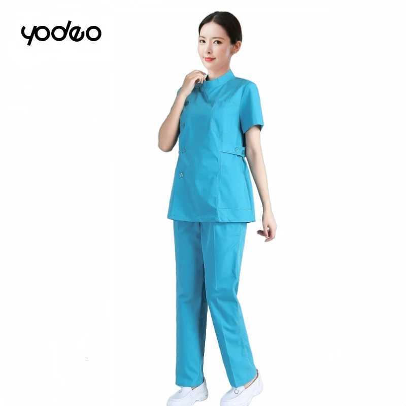 Medical nurse standing collar summer short sleeved beauty salon nurse clothes long sleeved slim fit medical staff work clothes Z250718