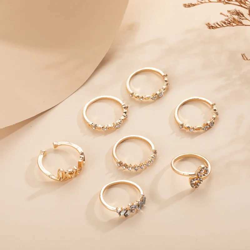 Boho Zircon Rings Set for Women Gold Color Boho Crystal Letter Love Moon Arrow Flower Ring Wedding Jewelry Gifts X250718