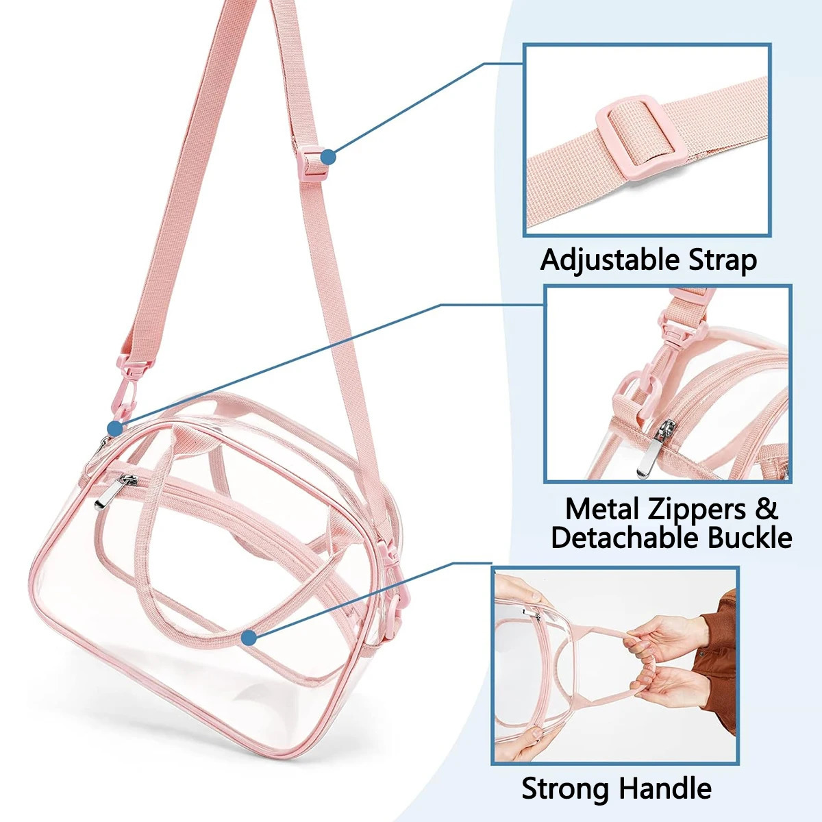 Transparent lunch bag transparent bag with adjustable shoulder straps transparent lunch bag for women and men-zmt 250714