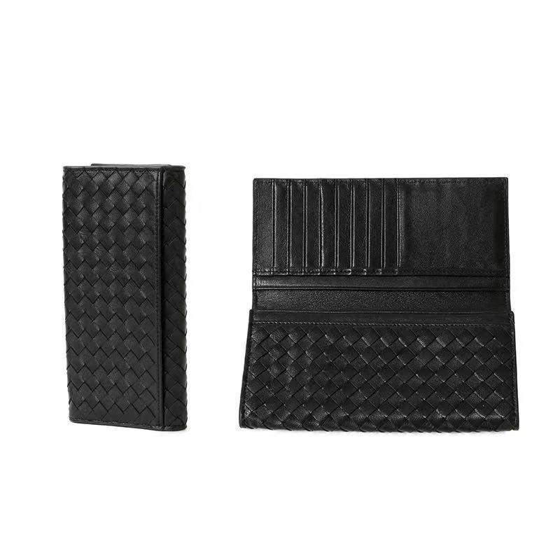 Handwoven Sheepskin Womens Long Wallet Zipper Classic Personality Style Casual Genuine Leather Wallet 250718