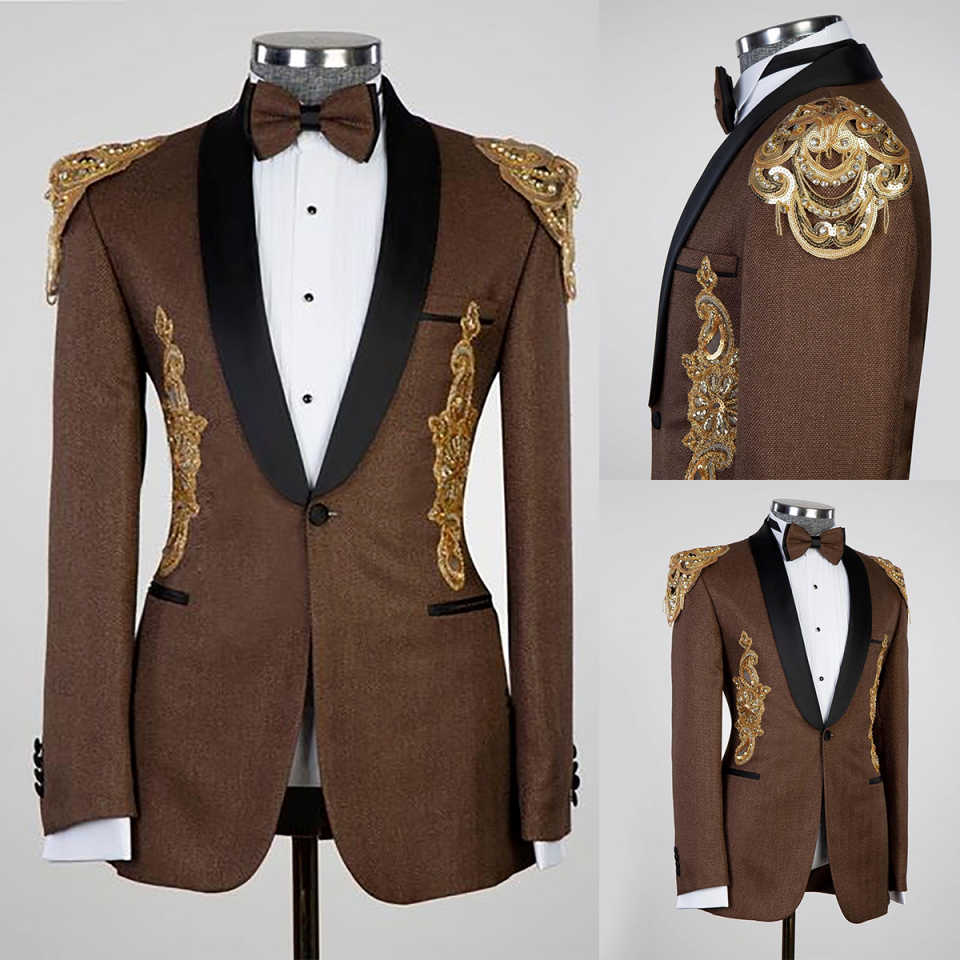 Customized 1 Pieces Men Blazers Shawl Lapel Appliques Crystal Beading Groom Wedding Party Tuxedos Male Formal Homme