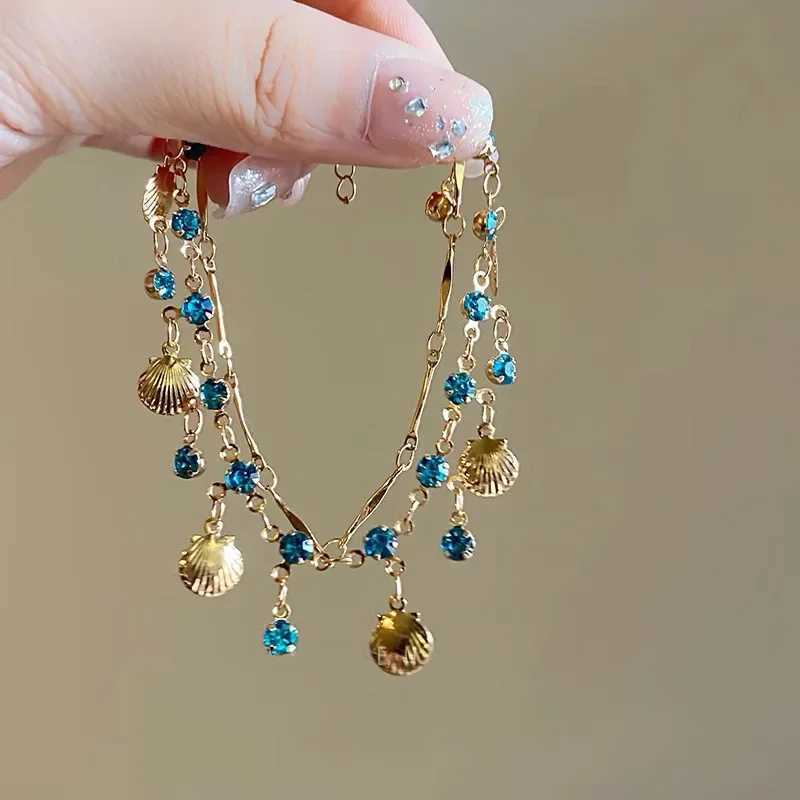 French Romantic Blue Crystal Shell Tassels Bracelet for Women Luxury Y2K Bling Bracelet Sp Girls Exquisite Jewelry Gift X250718