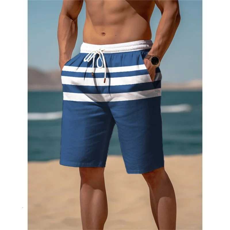 3D Printed Colorful Stripes Short Pants For Men Color Block Pattern Swim Trunks Casual Swimwear Beach Sports Surf Board Shorts W250718