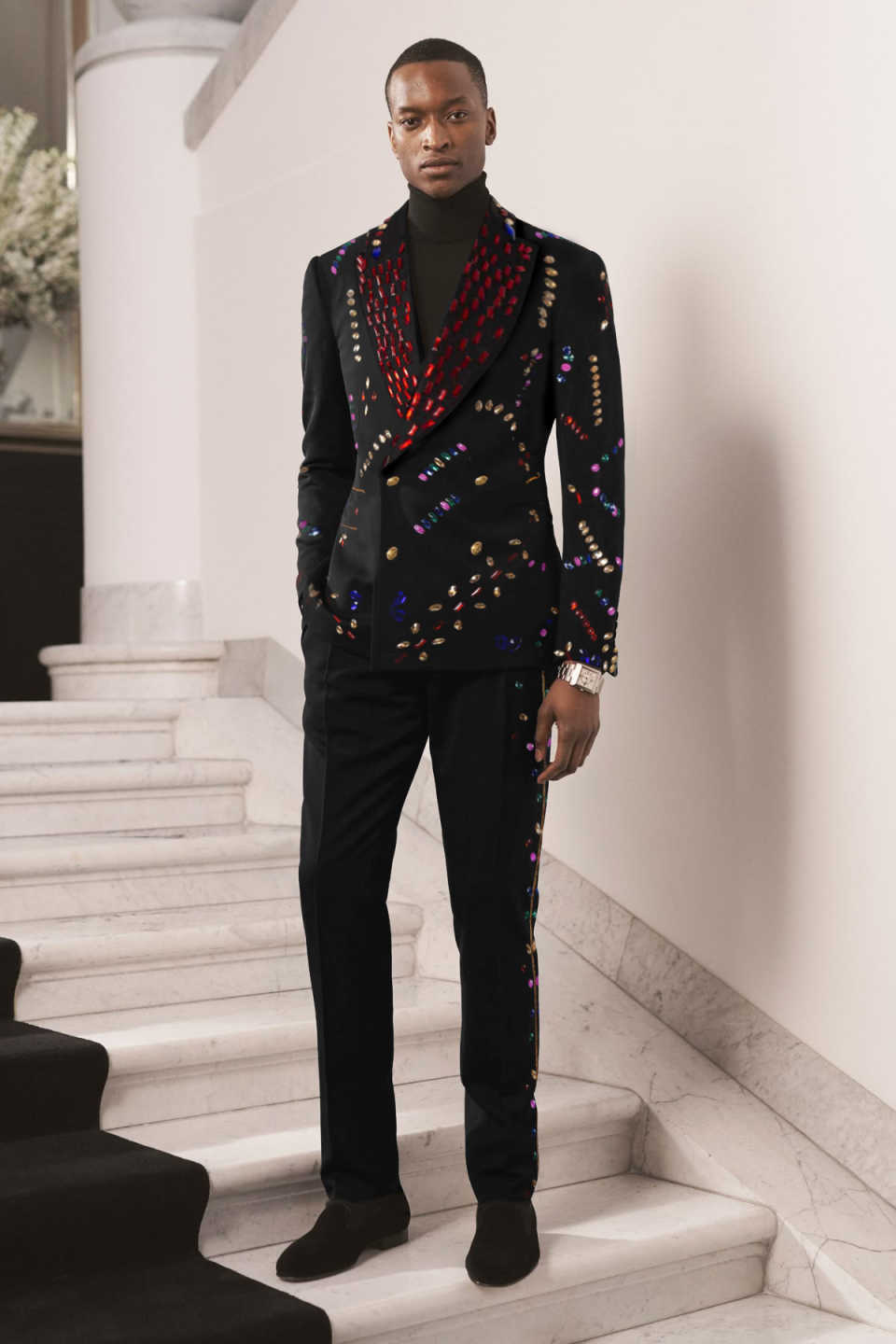 Customized 2 Pieces Men Blazers Peaked Lapel Different Color Crystal Rhinestone Fashion Party Tuxedos Slim Fit Male Jacket Homme