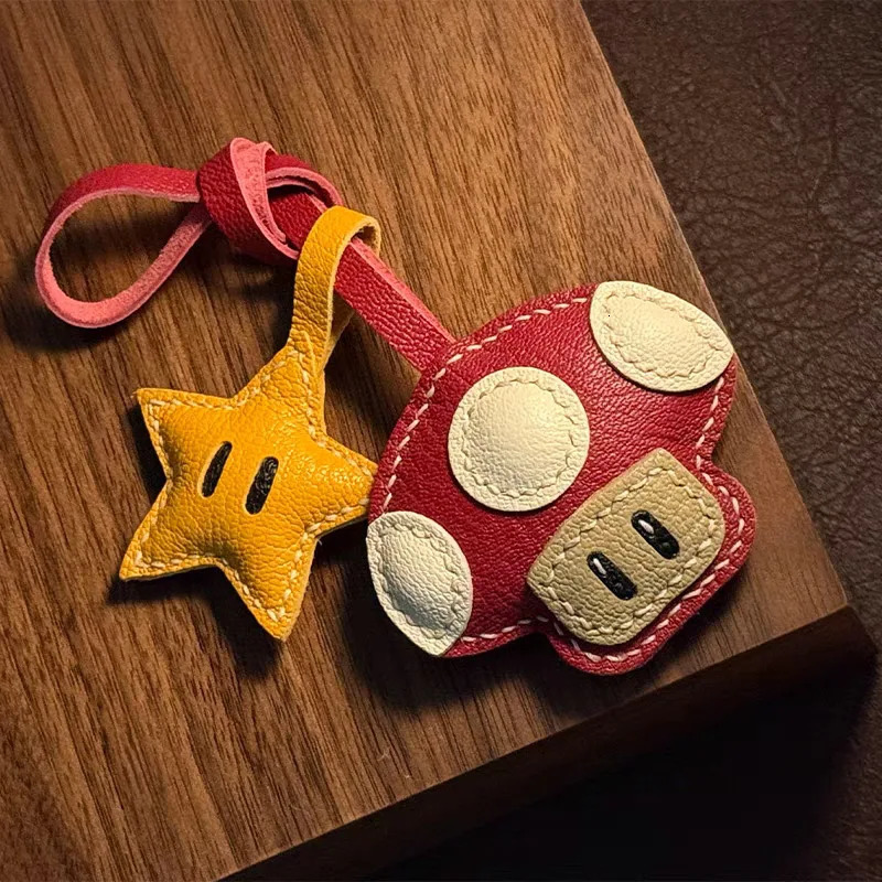 Lambskin Leather Handmade Hipster London Bus Cartoon Omnibus Croissant Original Pure Handmade Pumpkin Key Pendant Gift Customization 250717