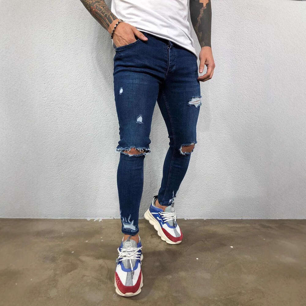 Fashion Ripped Stretch Skinny Pants Unique Torn Men's Jeans B5