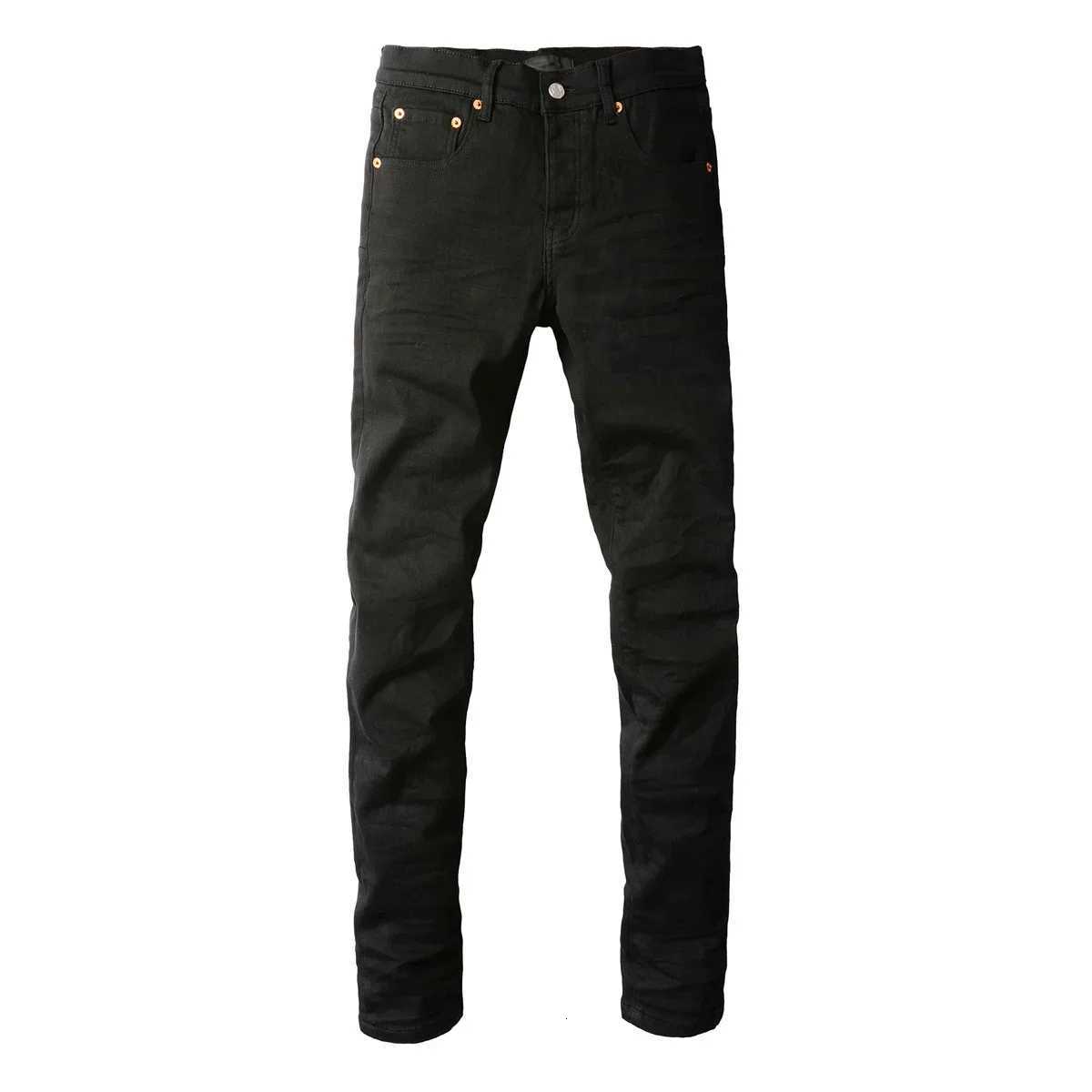 Mens Distressed Black Streetwear High Stretch Skinny Button Fly Ripped Jeans Pants X250718