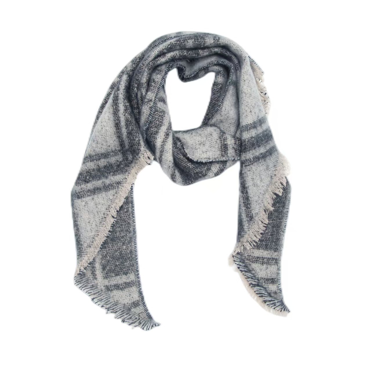 T1240 autumn and winter new circle yarn jacquard plaid bevel scarf