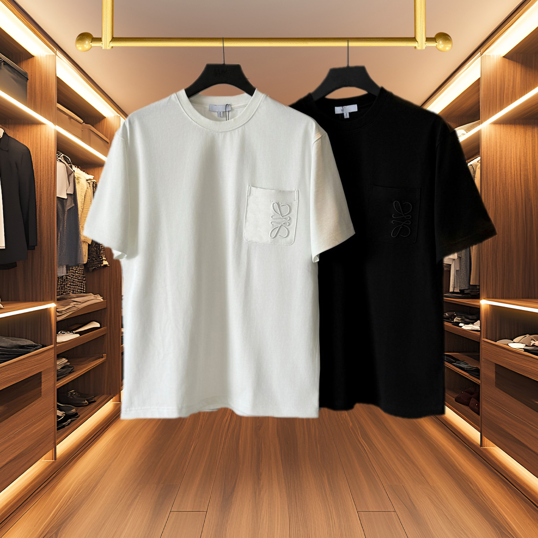 High quality designer men's T-shirt and polo shirt men's T-shirt solid color unisex chest pocket embroidery fashionable casual versatile