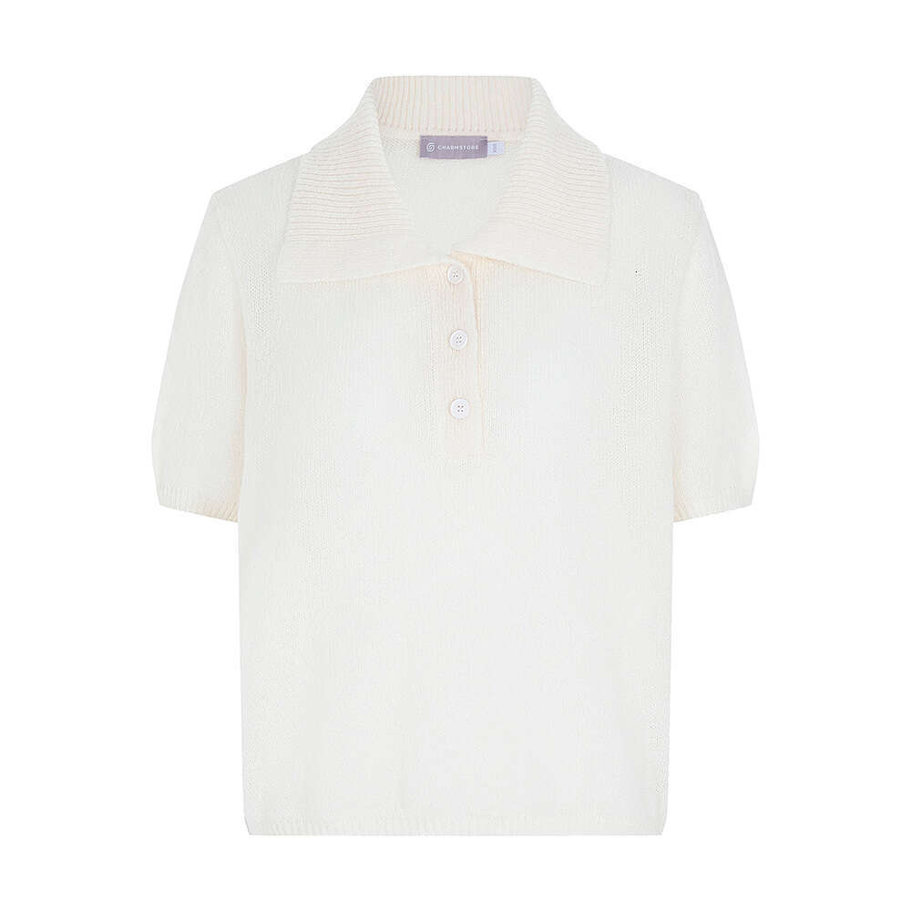 Polo Hollow Short Spring Summer New Puff Sleeve T-Shirt Simple Knitted Sweater For Women B5