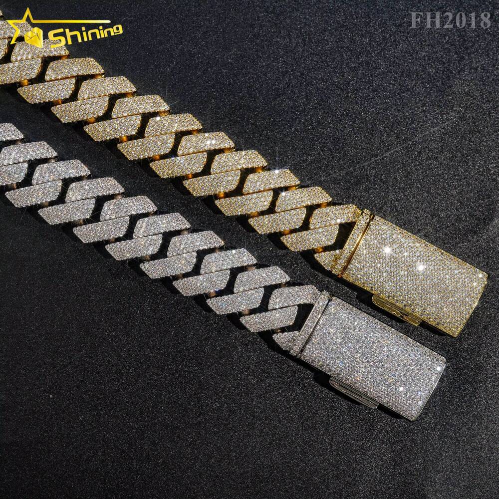 Wholesale Price 15MM 18MM 20MM 4Rows Iced Out S925 Sterling Silver Micro Pave Vvs Diamond Moissanite Cuban Link Chain