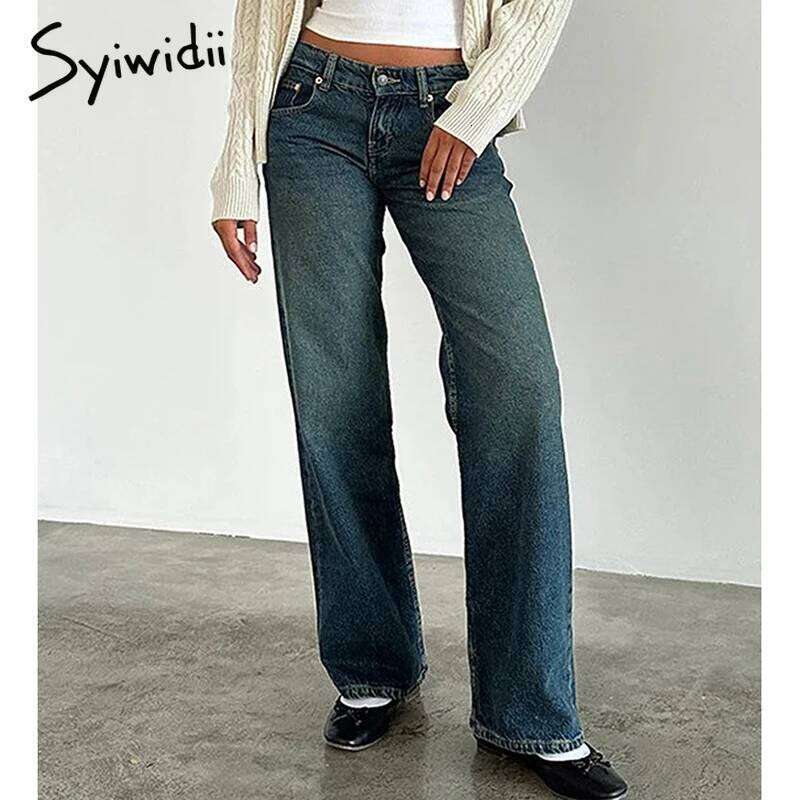Syiwidii Vintage Baggy Women Y2k Fashion Low Rise Straight Wide Leg Jeans 2025 New Chic Casual High Street Denim Trousers MDNG