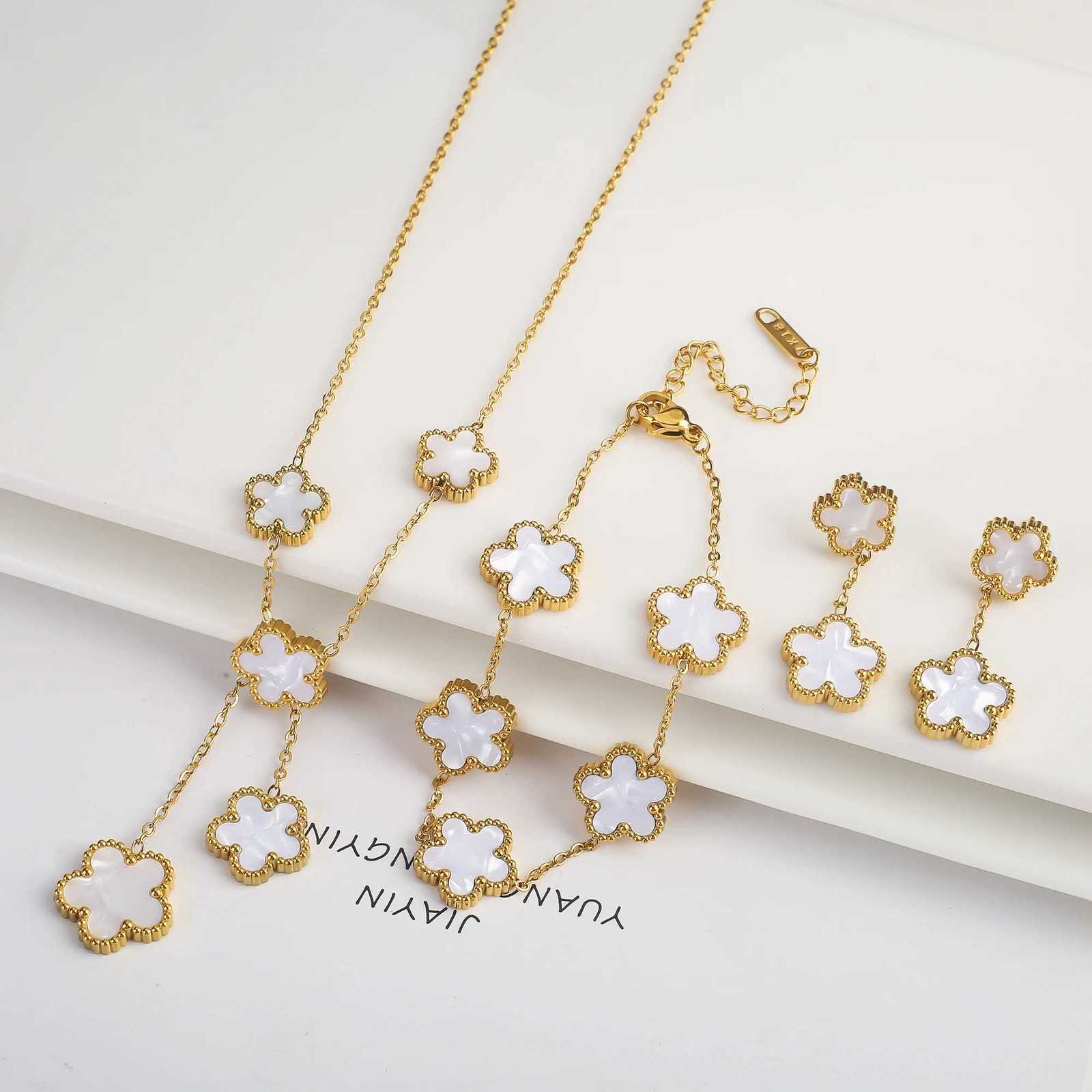 5 Leaf Flower Stainless Steel Fashion Wen Jewelry Set Bracelet Necklace Earrings Simple for Women Brand Jewelry X250718