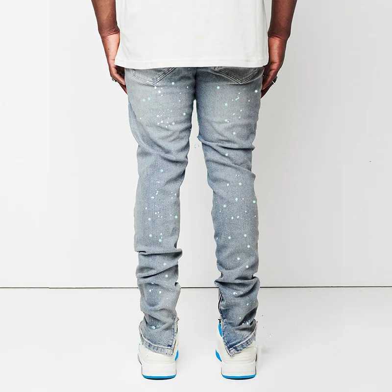 Mens Jeans Slim Cut Hole Leggings Pencil Pants New Mens Painted Jeans Streetwear Mens Full Length Denim Pants X250718