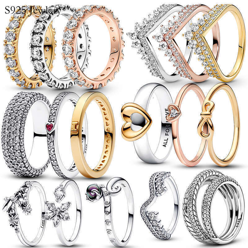 925 Sterling Silver Sparkling Row Eternity Princess Wishbone Knot Clear Zircon CZ Rings For Women Wedding Jewelry