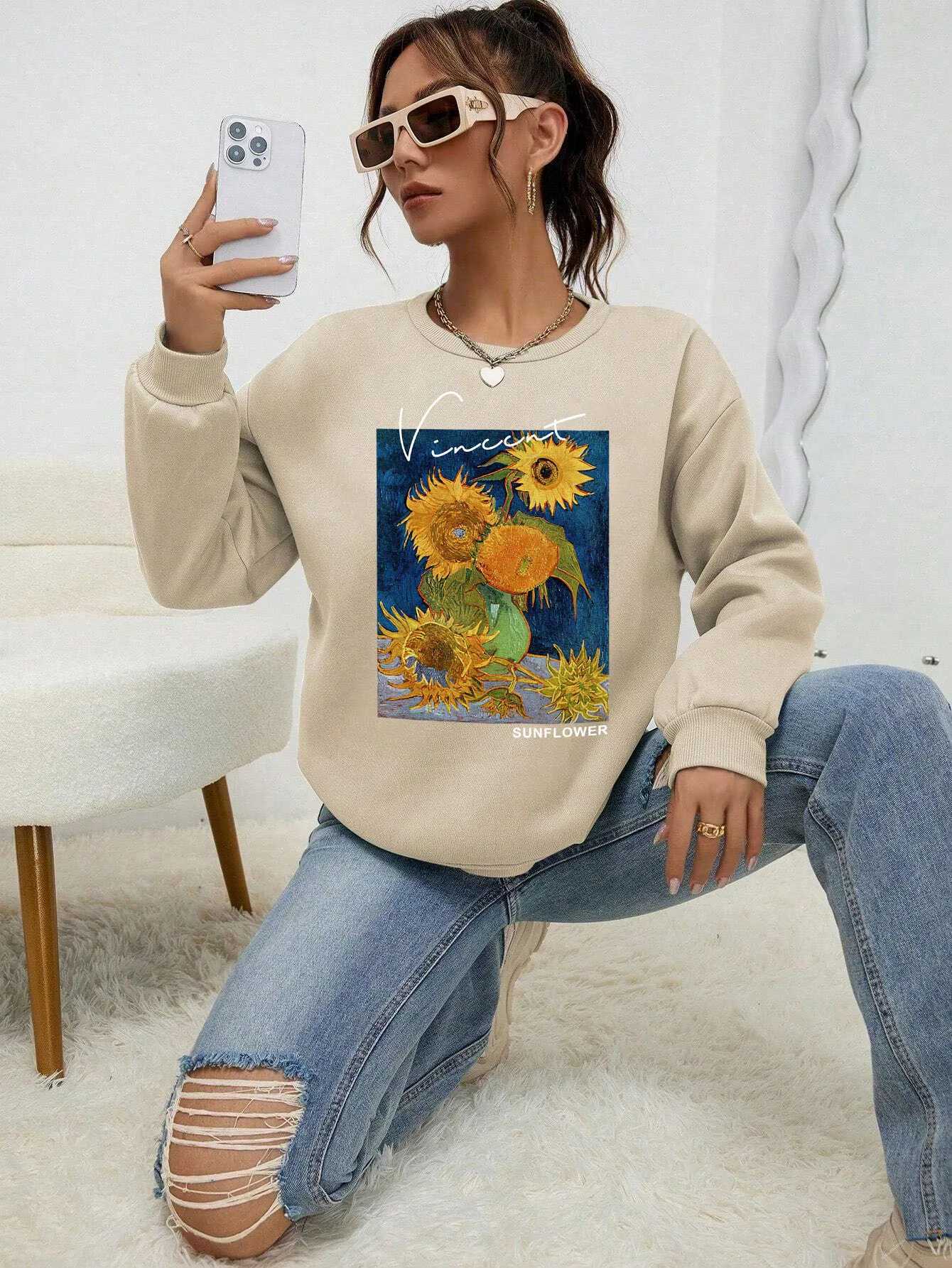 Van Gogh Suower Print Womens Hoodies Autumn New Sweatshirt Creative Comfortable Hoody Street Soft Fce Fe Sportswears XJ250717