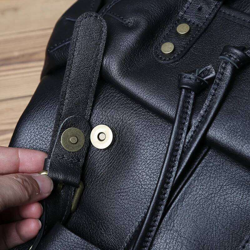 NZPJ Genuine Leather Casual Men's Natural Cowhide Book Laptop Computer Bag Large Capacity Backpack MDNG