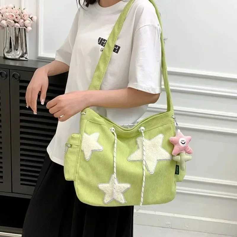 2025 New Niche Design Handbag Cute Star Womens Shoulder Bags Student Large Capacity Commuting Tote Corduroy Solid Crossbody Bag XJ250718