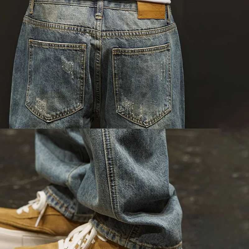 Korean Version Ripped Jeans Mens Autumn New Retro Casual Pants High Street Loose Straight Leg Pants X250718