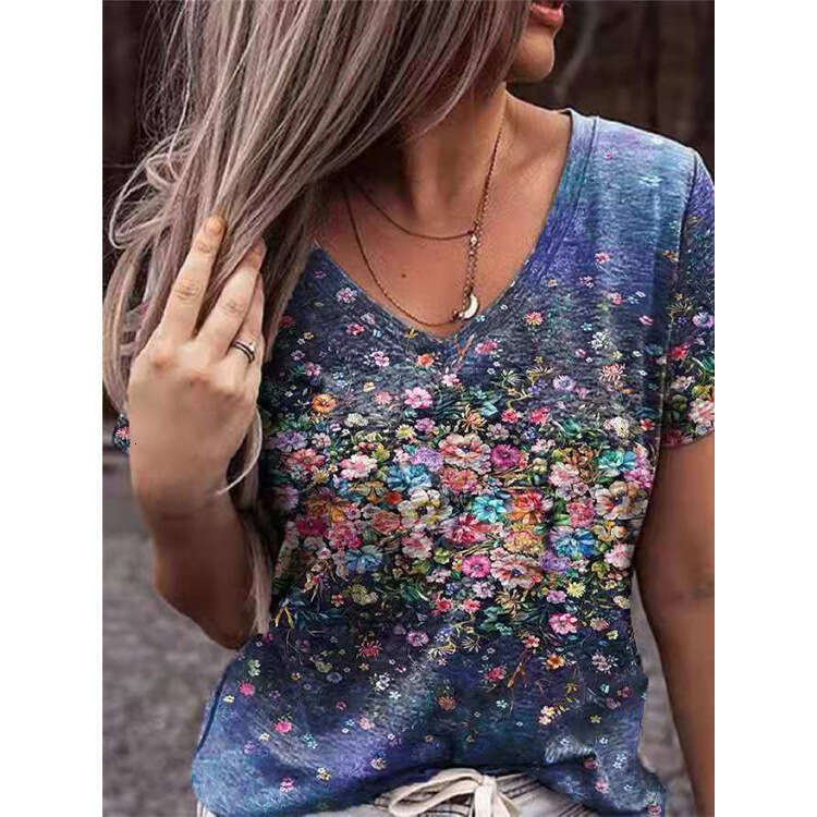 Fashion Women's Casual Artistic Style Tie-Dye Printed Short Sleeve T-Shirt B5