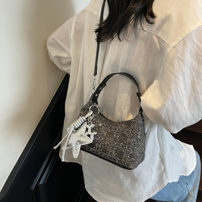 Summer new women's shoulder bag, new Korean casual denim shoulder bag, fashionable rhinestone handbag, fashionable underarm bag, new designer bag