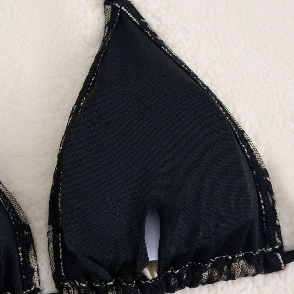 2025 new lace strap bikini three-piece set women's beach swimsuit