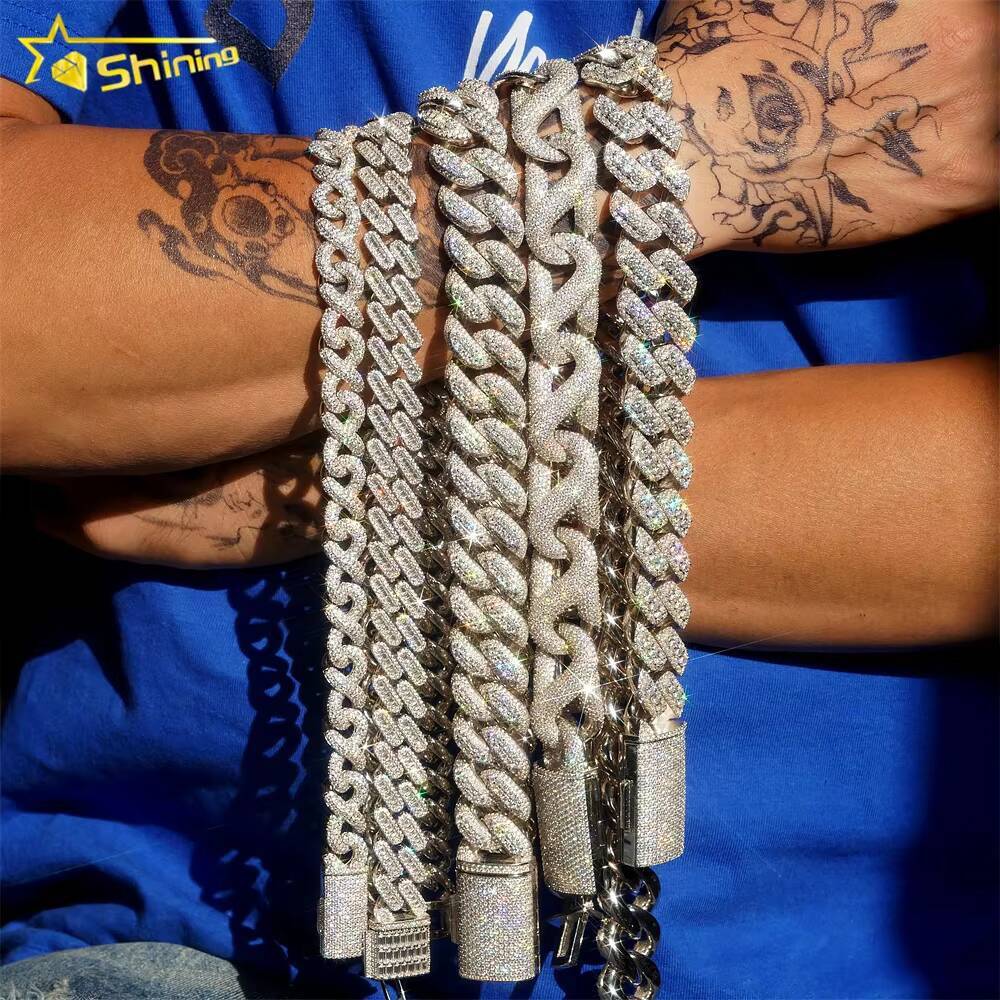 Wholesale 6MM 8MM 10MM 12MM 15MM Hip Hop VVS Diamond Necklace Bracelet Dropshipping Silver Iced Out Moissanite Cuban Link Chain