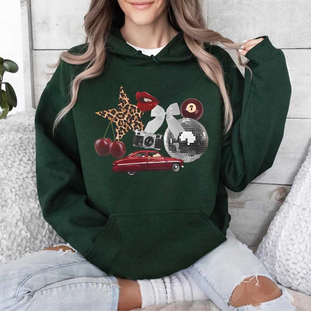 New York Aesthetic Hoodie Leopard Print Star Graphic Sweatshirt Cherry Girl Pullover Streetwear Y2k Women Long Sleeve Hoodies XJ250717