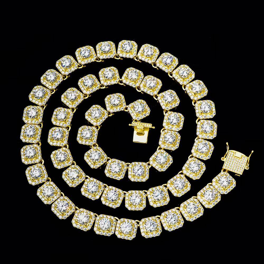 Xingyue Factory Hip Hop Cuban Gra Certified 11mm Mossanite Moissanite square Cut Clustered Tennis Chain Necklace with Side Ice