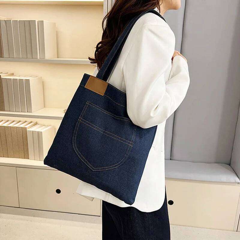 Large Capacity Denim Shoulder Bag Women, Casual Tote Bags For Travel/Commuting/Shopping, Ladies Canvas Handbags