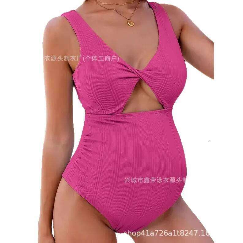 Maternity Swimsuit Modest One-Piece High-Waisted with Open Back Solid Color Loose & Comfortable for Beach Hot Spring Vacation