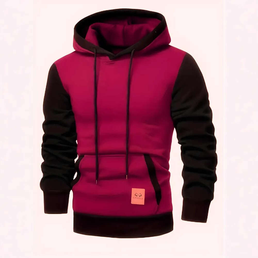 Spring And Autumn Men's Color Block Pullover Hoodie Patchwork Fashion Fleece Casual Sportswear B5