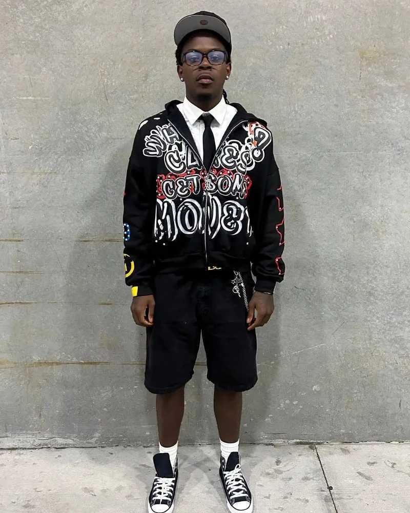 American Trendy Brands High Street Loose Casual Cartoon Printed Zipper Hoodie Men Y2k Hip-hop Rock Oversized Sweatshirt Women X2507181