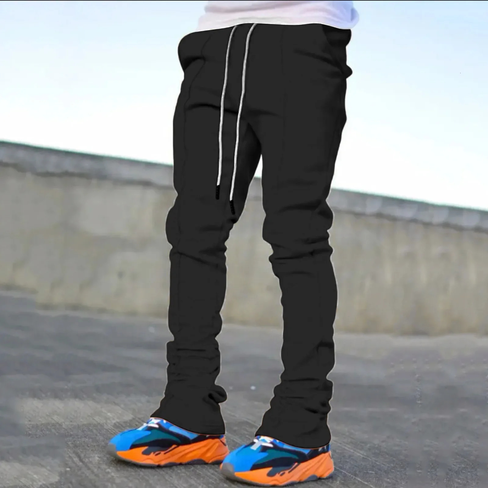 Mens Casual Pants Summer Solid Color Custom Flare Sweat Pants Street Wear Men Pile Up Stacked Pants for Men 250717