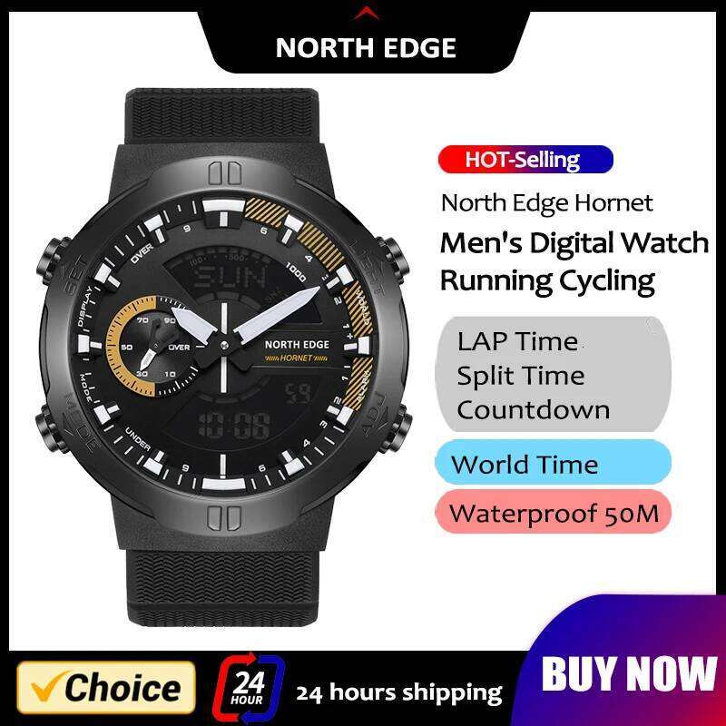 NORTH EDGE Mens Smart Watch World Time Clock Countdown Speed Stopwatch Male's Military Army Smartwatches Swimming Waterproof 50m free shipping