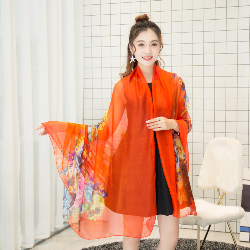 K1391 2024 Spring and Autumn Fashion Oversized Chiffon Beach Towel Women's Sunscreen Shawl Flowery Long Gauze Scarf Wholesale