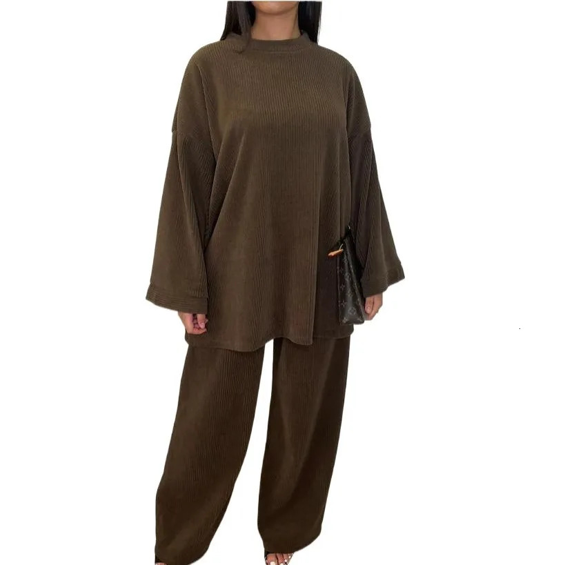 2025 Winter Two Piece Sets Women Clothing Autumn Fashion Casual Solid Round Neck Pullover Loose Pit Knitted Sweater Pants Suits1 250715