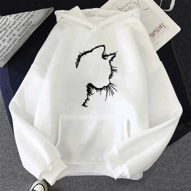 Women Hoodies Cute Cat Print Hooded Long Sleeve Pullover Ladies Home Outdoor Comfort Warm Loose Sweatshirts Daily Casual Coats XJ250717