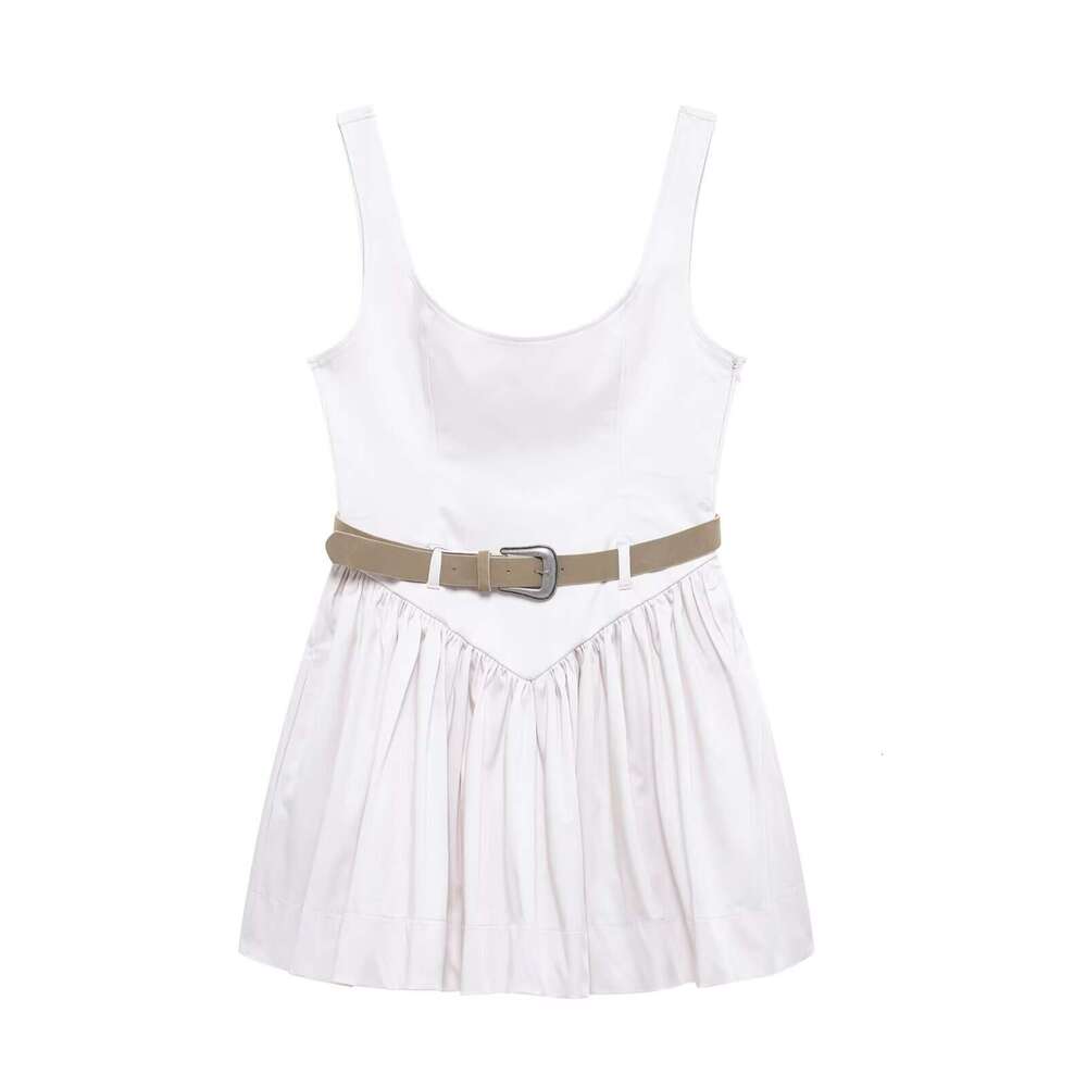 TRAFZA Style Women's New Belted Slim Sleeveless Strap Short Dress B5