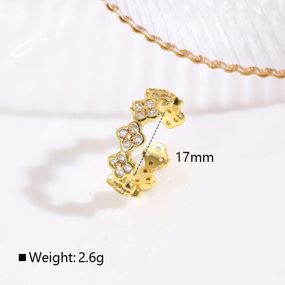 designer Elegant Light Colorful Zircon Four-Leaf Clover Open Fashion Trendy Flower Petal Women's Ring