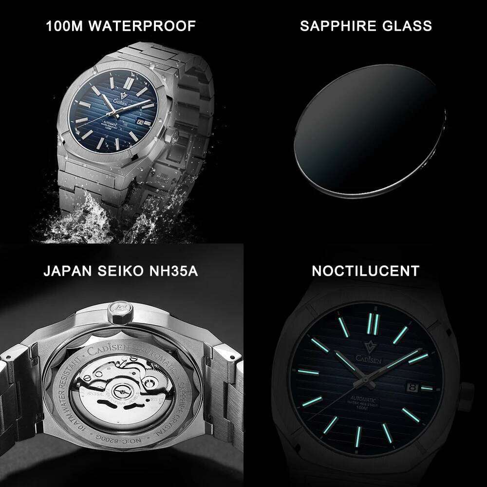 CADISEN Diver Watch Retro Sapphire NH35A German Designer Men Automatic Mechanical Watches 10Bar Waterproof Luminous free shipping